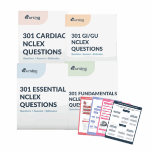 NCLEX 5-Book Question Bundle + Nursing Cheat Sheets | 1,200+ Practice Questions + 76 Visual Study Tools - Digital Copy